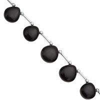 75cts Black Onyx Top Side Drill Smooth Heart Approx 11 to 14mm, 18cm Strand with Spacers