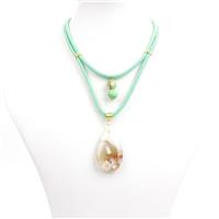 Lovebird: Sea Green & Gold Jump Rings, Milan Cord, Flower Agate Pendant, Rounds & Clasps