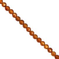 20cts Hessonite Garnet Faceted Round Approx 2mm, 31cm Strand 