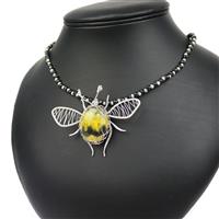 Buzz in the Hive; Bumble Bee Jasper Smooth Mix Shape Cabochons, Black Spinel Plain Rondelles, Base Metal Spacer Beads & Wire