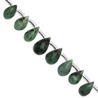 25cts Emerald Faceted Drop Approx 6x4 to 11x6mm, 12cm Strand With Spacers