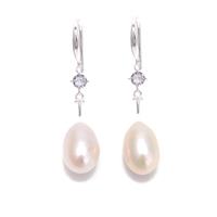 925 Sterling Silver Drop Earrings With Cubic Zirconia & Freshwater Pearls Approx 7-9mm