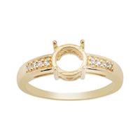Gold Plated 925 Sterling Silver Round Ring Mount (To fit 7mm gemstone) Inc. 0.09cts White Zircon Brilliant Cut Round 1.20mm - 1pcs