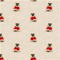 Christmas Pug All-Over Linen Look Fabric 0.5m