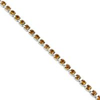 Silver Plated Base Metal Cupchain with 3mm Orange Stones, 1m length 