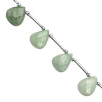 75cts Type A Green Jadeite Jade Faceted Pear Approx 12x8 to 18x13mm, 19cm Strand With Spacers