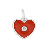 Sterling Silver Red Heart Shape Pendant With (0.02cts Diamond Approx 1.5mm)
