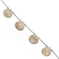 66cts Fossil Coral Top Side Drill Faceted Heart Approx 11 to 15.50mm, 19cm Strand with Spacers