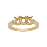 Gold Plated 925 Sterling Silver Trilogy Oval Ring Mount with White Zircon (To fit 5x4mm gemstone)- 1pcs