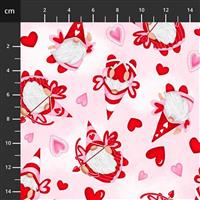 Henry Glass Gnomie Love Tossed Cupid Gnomes Pink Fabric 0.5m