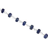 26cts 925 Sterling Silver Graduated Natural Burmese Blue Sapphire Beaded Chain Approx 3 to 4mm, 20 Inch