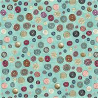 Dan Morris Just Sew Collection Buttons Aqua Fabric 0.5m