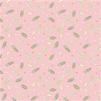 Lewis & Irene Enchanted Pink Metallic Feathers Fabric 0.5m
