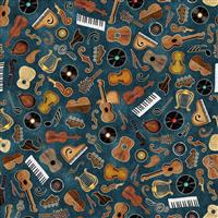 Dan Morris Tiny Tunes Music Elements Toss Teal Fabric 0.5m