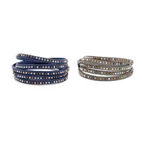 Blue and Grey, Flat Cord PU with Base Metals Studs, Apprx 1m, 5mm Wide, 2pcs