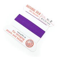 Silk Thread, Size 02 (.45 mm, .018 in) - Amethyst, with needle, 2 m (6.5 ft)