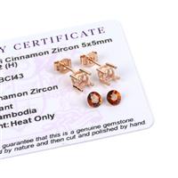 1.3cts Ratanakiri Cinnamon Zircon 5x5mm & Rose Gold Plated 925 Round Earrings Mount