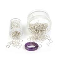 Cyclical; Amethyst Oval Hoop with 5mm x 200pcs Silver Plated Copper Open Jump Rings
