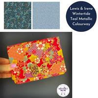 Lewis & Irene Wintertide Teal Metallic Leaves Smighty Purse Kit: Instructions & Fabric (2FQ