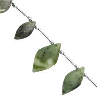 55cts Green Nephrite Jade Smooth Marquoise Approx 17x8 to 28x14mm, 13cm Strand With Spacers