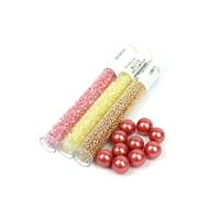 Berry Delight; Coral & Yellow Crystal Berry Bead, Pink Shell Pearls & 11/0 Seed Beads 