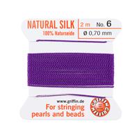 Silk Thread, Size 06 (.70 mm, .028 in) - Amethyst, with needle, 2 m (6.5 ft)