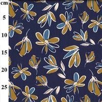 Navy Floral Viscose Linen Print Ecru Fabric 0.5m