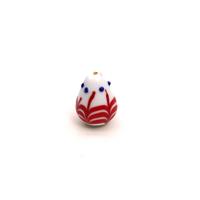 Preciosa Red Pattern Egg Lampwork Bead, 24x18mm (1pc)