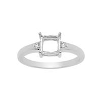 925 Sterling Silver Cushion Ring Mount (To fit 6mm gemstones) Inc. 0.03cts White Zircon Brilliant Cut Round 1.25mm - 1pcs