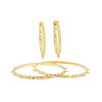 Gold Colour Base Metal Bangle & Earring Set with Loops (Inc. 2x Bangles & 1x Pair of Earrings)