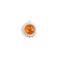 Baltic Cognac Amber Sterling Silver Sunflower Pendant, Approx. 22mm