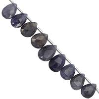 66cts Iolite Top Side Drill Graduated Faceted Pear Approx 8x5 to 15x9mm, 21cm Strand with Spacers