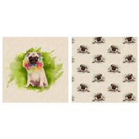 Pug Linen-Look Fabric Panel & Fabric Bundle (1m) 