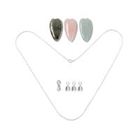 925 Sterling Silver Interchangeable Gemstone Heart Pendant With 20 Inch Chain (3 x Hearts: Labradorite, Chinese Amazonite & Rose Quartz)