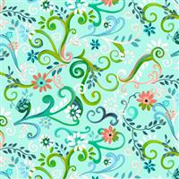 Enchanted Garden Swirls Aqua Fabric 0.5m