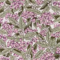 Country Floral Lilac Berries Leaves on White Fabric 0.5m Exclusive
