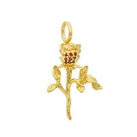 Willow & Tig Collection: The Rose 925 Gold Plated Sterling Silver Charm Approx 30x21mm With Red Garnet Pave