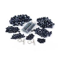 Noir; Noir AB Faceted Glass Beads Box with 11/0 & 8/0 Seed Beads 