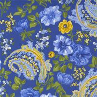 Moda Summer Breeze Flowers & Paisley Blue, Yellow Focal Floral Wildflowers on Royal Multi Fabric 0.5m