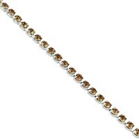 Silver Plated Base Metal Cupchain with 3mm Yellow Stones, 1m length 