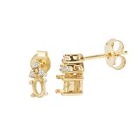 Gold Plated 925 Sterling Silver Oval Earring Mount (To fit 5x3mm Gemstone) Inc. 0.08cts White Zircon Brilliant Cut Round 1.25mm- 1pair