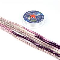 We Will Rock You; 6mm x 3m Purple Ombre Shell Pearl Rounds & 10m Clear Stretch Magic Cord