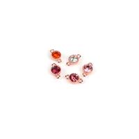 Rose Gold Plated Base Metal Bezel Cup Connectors and Cabochons 6mm (Rose, Light Rose, Peach, Crystal, Fuschia/ 5pcs)