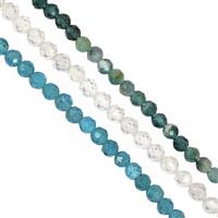 42cts Grandidierite, Neon Apatite & White Zircon Faceted Rounds Approx 3mm, 20cm Strand