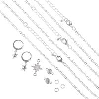 Silver Plated CZ Stud connectors x2, Pave Star Charm with CZ Connector x1, Huggie Hoop Earrings 1 Pair with Star Charms With Jump Rings and Chains