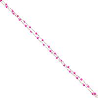 Silver Stainless Steel Beaded Chain With Fuschia Enamel Beads (1.5mm chain) Approx 1 Metre