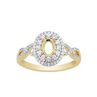 Gold Plated 925 Sterling Silver Oval Ring Mount (To fit 6x4mm gemstones) Inc. 0.55cts White Zircon Brilliant Cut Round 0.90 to 1.50mm- 1 Pcs