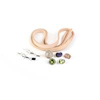Peach; Sterling Silver Rectangle End Cap, Flat Leather Cord & Gemstone Collets