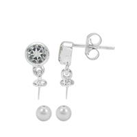 1.16cts Pearl Shack; 925 Sterling Silver Near Round South Sea Cultured Pearl (8mm) & Aquamarine (5mm) Earring Kit
