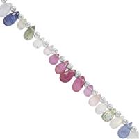 10cts Multi Sapphire Top Side Drill Faceted Drops Approx 3.5x2 to 5x3mm, 10cm Strand with Spacers